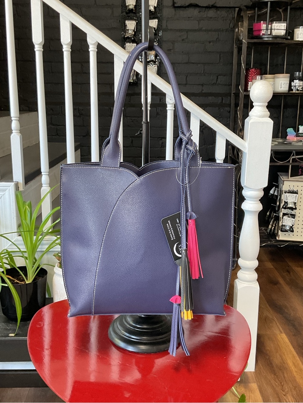 Purple Tote Bag with Tassel Charm